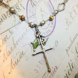 Lucky Brand stone cross ohm charm necklace